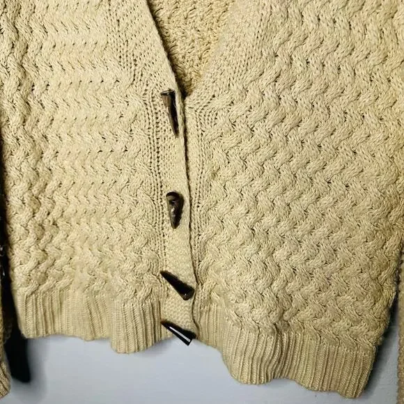 Pamela Love Beige Off-White Knit Fisherman Button Front Sweater Size Small - Picture 5 of 10